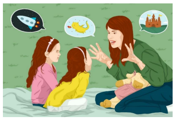cartoon of parent storytelling to children