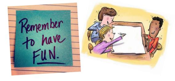 cartoon family having fun writing