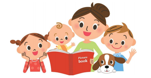 cartoon of family reading together